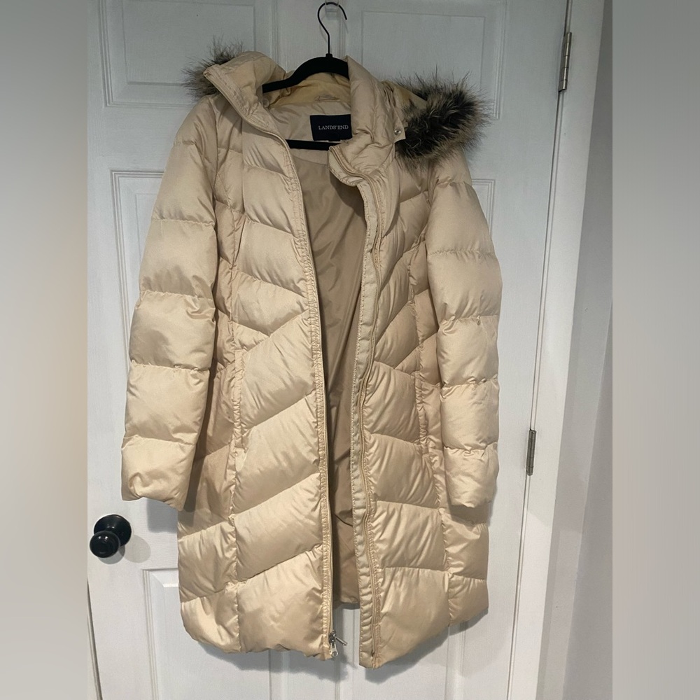 Lands End Coat XL (18) Gold with Fur Hood